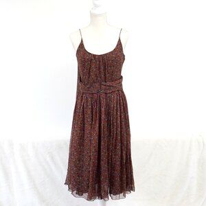 Vintage Y2K Brown Silk Print Spahgehetti Strap Dress by Anna Sui 6